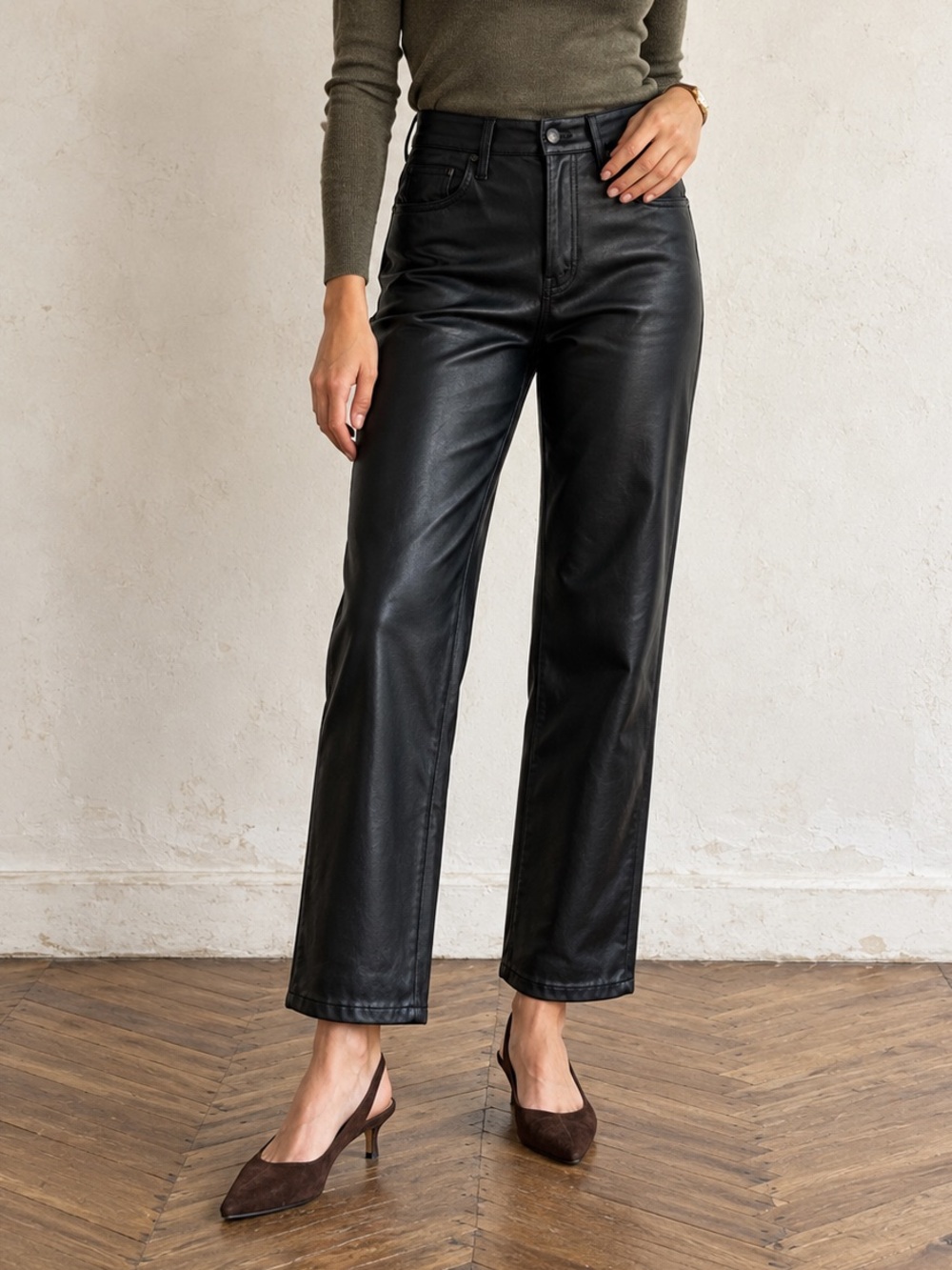 MOTHER The Rambler Zip Ankle Faux Leather Pants Wax On Wax Off 27